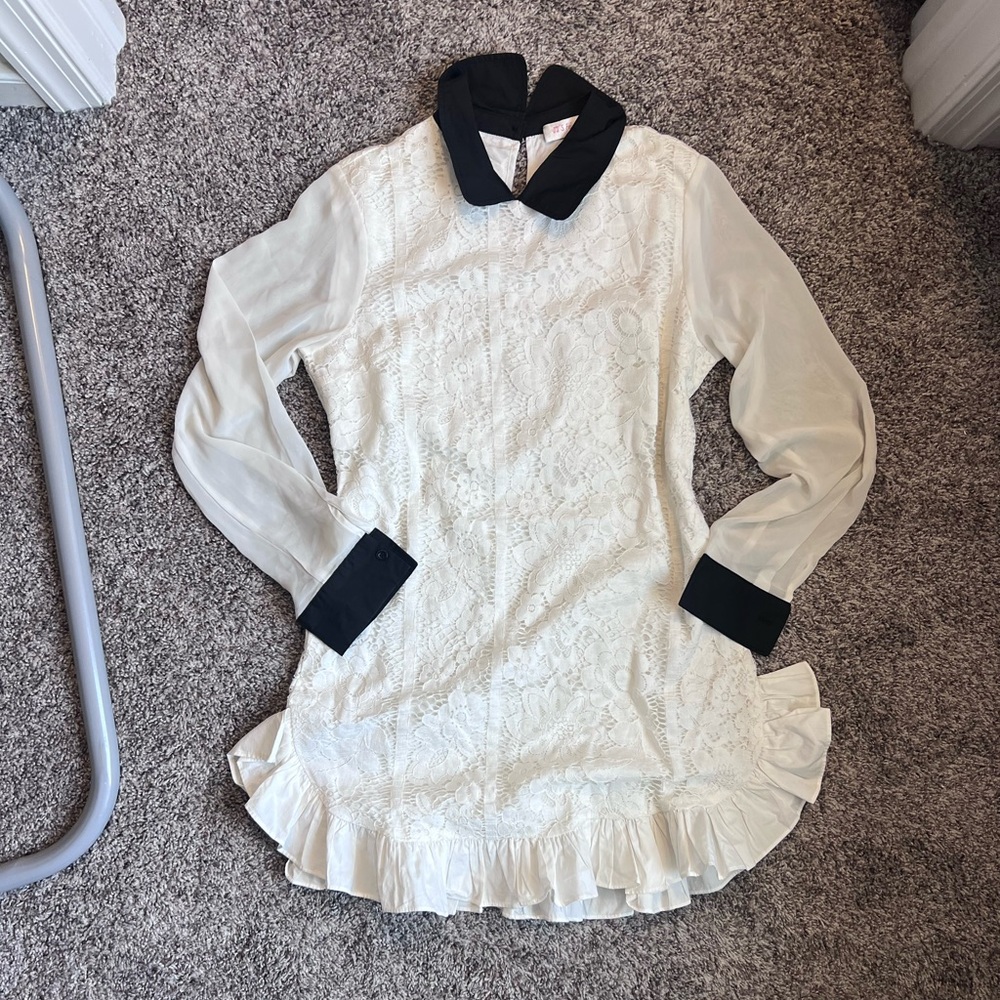 JJ’s Fairyland White Lace Dress with Black Collar and Cuffs